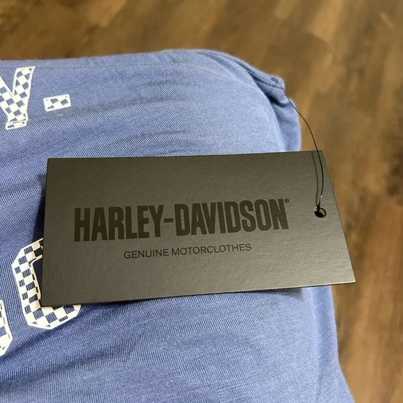 Harley Davidson Double V-Neck Ladies Tank Top Blue. Sz Large - Picture 6 of 10